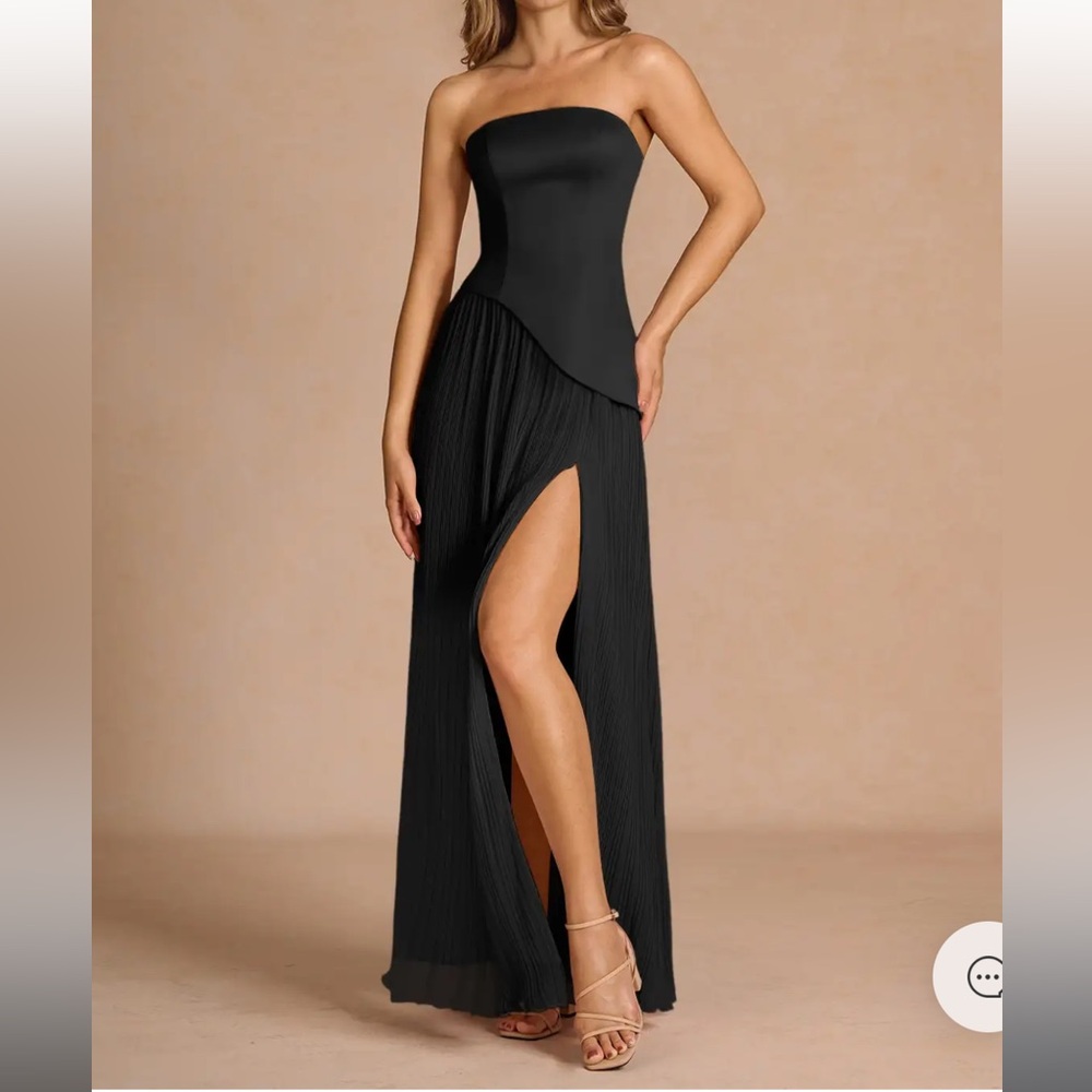 Azazie Black Strapless Gown with Slit